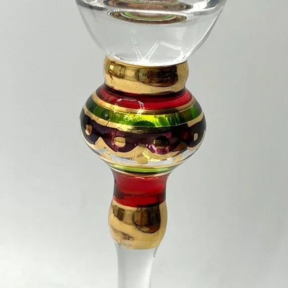 World Market Set of 2 Multicolor Gold Bulb Stem Moroccan Style 10.5” Wine Glasse - Picture 3 of 8
